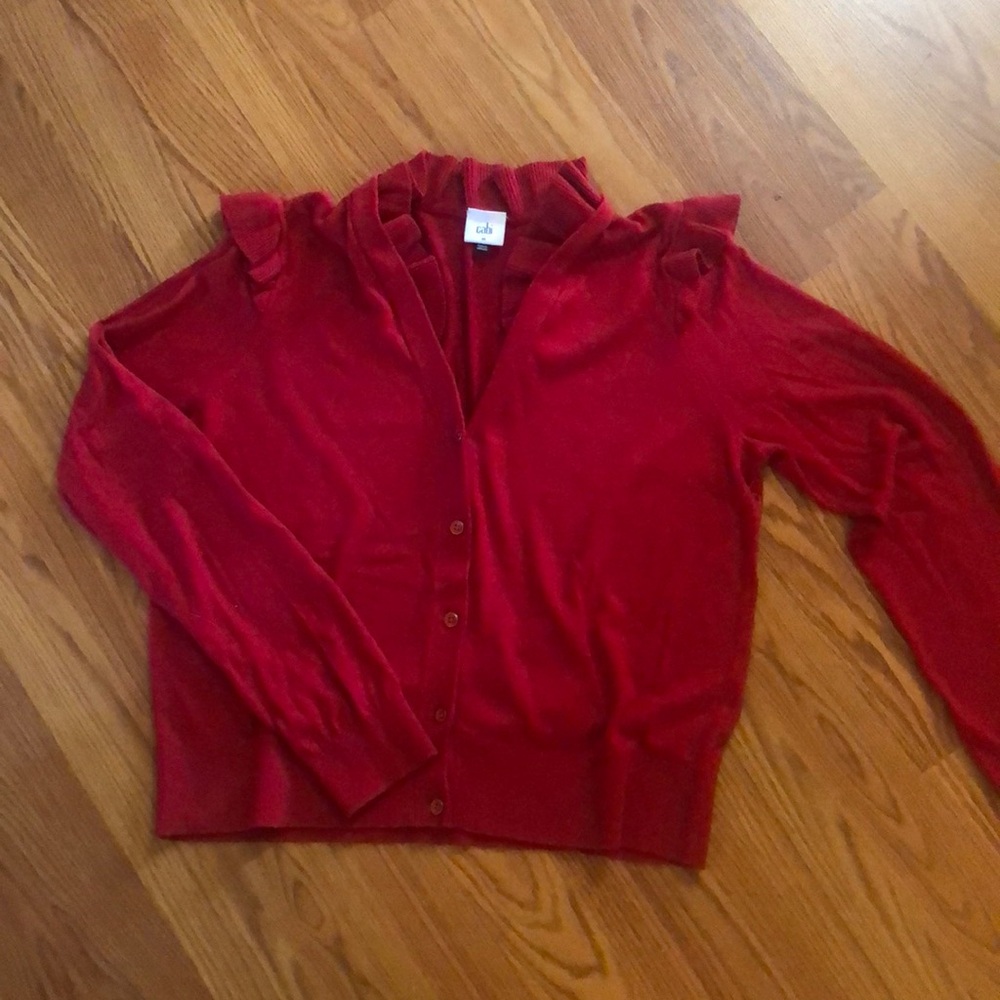 Cabi red crop cardigan with ruffles, medium